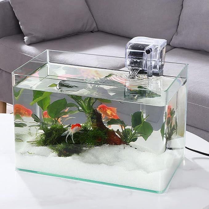 HIERYAN Fish Tank Small Filter Small Aquarium Filter，for 1 to 8 Gallons | Small Submersible Hanging Fish Tank Filter