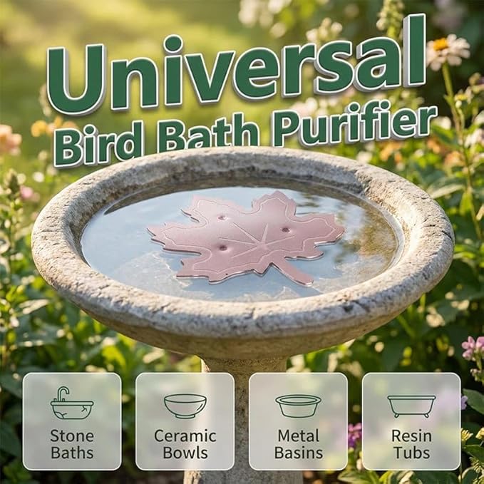 Universal Fit Bird Bath Purifier, Pure Copper Cleaning Disk with Triple Point Support Design, Fits Outdoor Birdbath & Bowl, Bird Bath Solar, Garden Fountain Provide Safe Clean Water