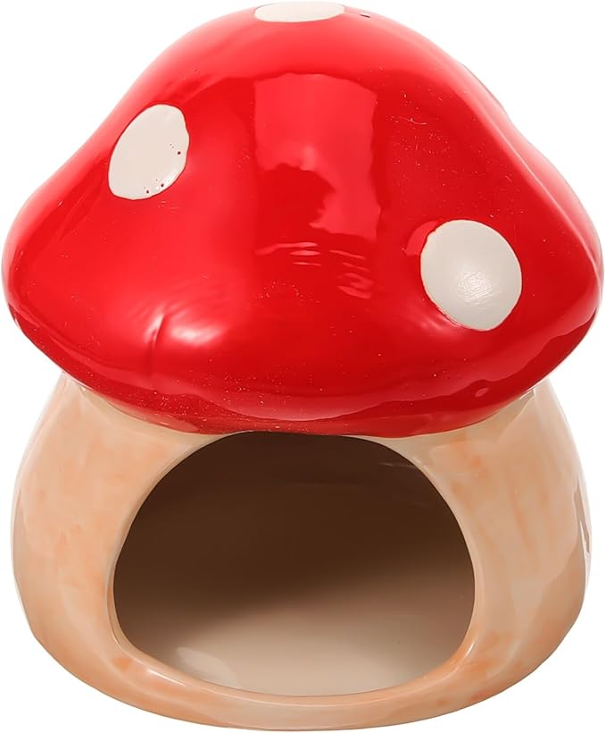 ABOOFAN Ceramic Hamster Hideout Mushroom Design Cooling Nest Small Animal Habitat Shelter for Dwarf Hamsters Gerbils and Mice