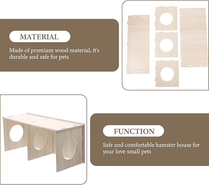 Gadpiparty Wooden Hamster Habitat with Two Rooms, Wood Cabin and Hideout for Guinea Pigs, Mice, Rats, and Small Pets – Toy for Play and Rest