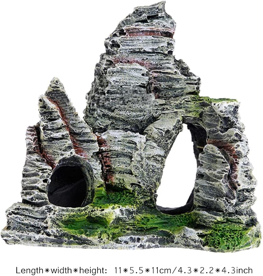 Ulalaza Aquarium Decorations Landscaping Tree Stump Hole Rock Cave Hideouts Stone Fish Tank Resin Driftwood Painted with Realistic Details Over House Supplies Castle Accessories