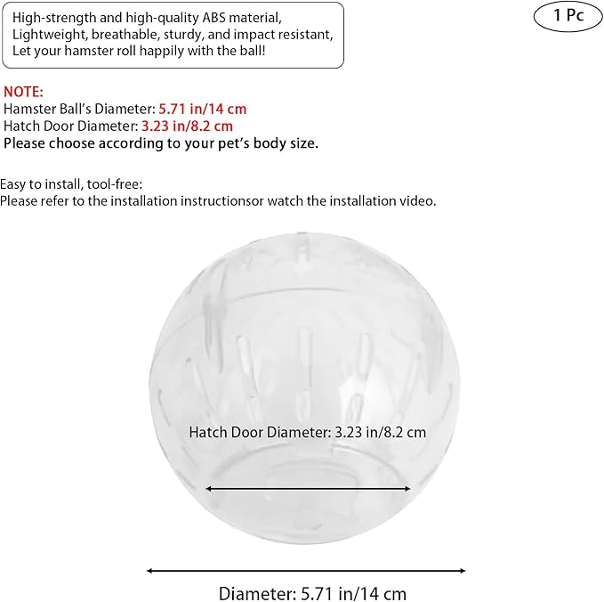1Pc White-Transparent Plastic Silent Hamster Ball, Exercise Ball for Small Animals, Spinner Hamster Running for Sugar Gliders Small Mice Gerbils Hamsters (Dia. 5.71 inche)
