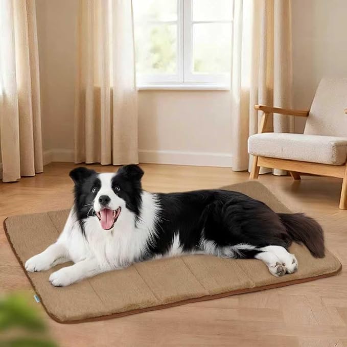Dog Crate Pad for Large Dog - 35x23 Memory Foam Dog Bed, Washable & Anti-Slip Dog Bed Mat, Ultra Soft Kennel Pad for Dogs Cozy Sleeping Mat, Khaki