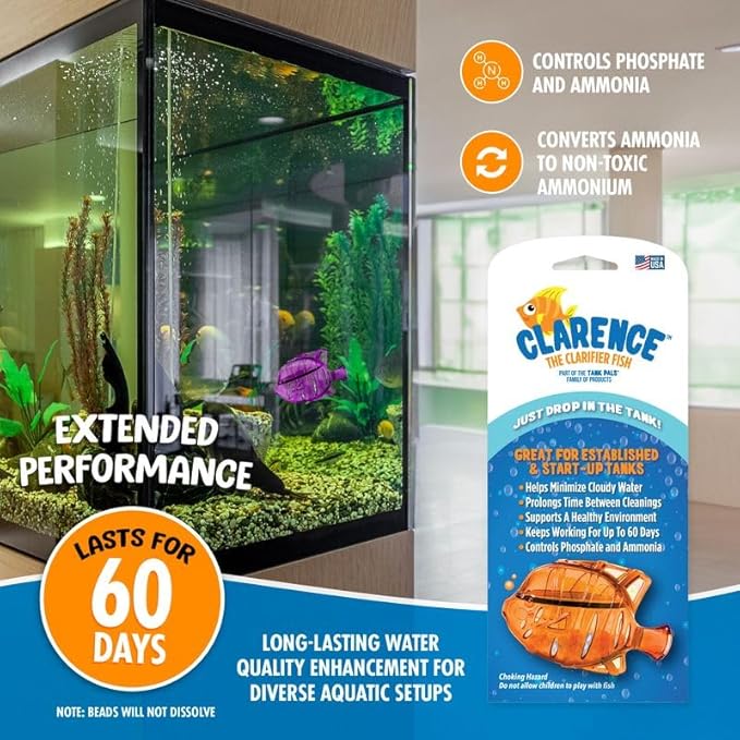 Clarence the Clarifier Fish - 6 pk, Orange - Aquarium Treatment, Clear Cloudy Fresh-Saltwater, Fish-Plant Safe, 10gal Tank Maintenance Each