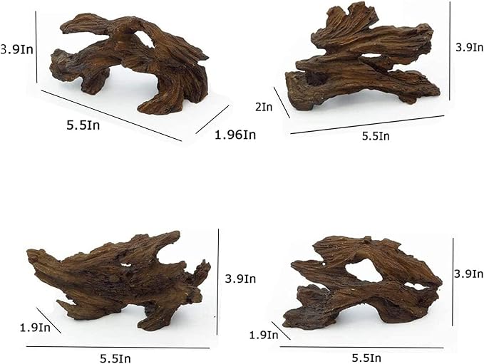 Tfwadmx 4 Pcs Aquarium Resin Driftwood Decoration Log Fish Tank Cave Hideout Wood Decor Freshwater Betta Ornament Aquarium Decorations