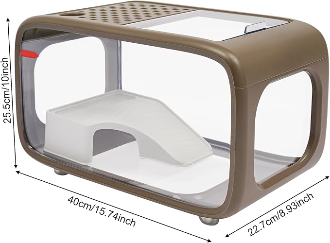 Desktop Fish Tank 3.17 Gal, Fish Tank with Top Feeding Hole, Desktop Fish Bowl with Climbing Frame for Aquatic Animals (Brown)