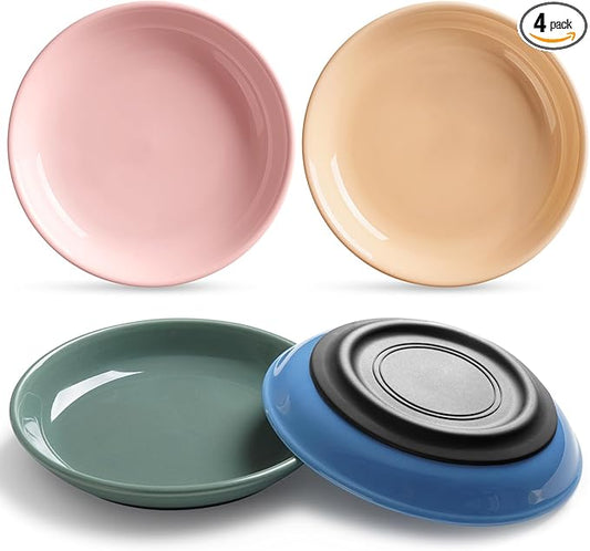 WROSWT Colorful Cat Food Bowl,Non-Slip Silicone Bottom Cat Bowls for Indoor Cats,Anti Whisker Fatigue Cats Dishes Set,Shallow Wide Kitten Plates for Food and Water,4 Pack