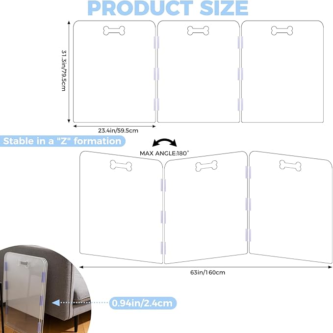 31.5" Tall Clear Acrylic Dog Playpen, 3-Panel Freestanding Transparent Pet Gate for Indoor Doorways, Foldable Puppy Fence Barrier with Support Feet & Handles(3-Panel Tall)
