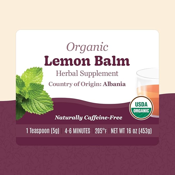 Organic Positively Botanicals Company, Lemon Balm, Herbal Tea Loose Leaf Botanical, 16 Ounce