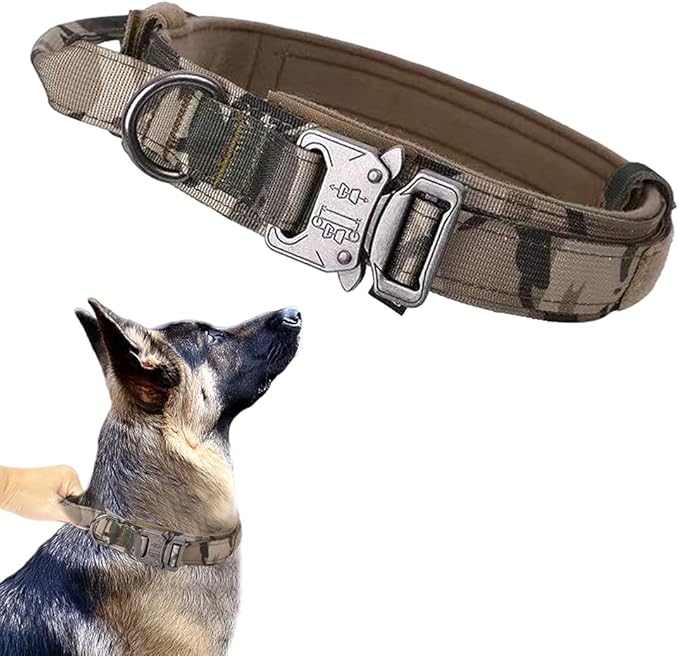 Xqpetlihai Tactical Dog Collar Adjustable Military Nylon Dog Collar with Control Handle and Heavy Duty Metal Buckle for Medium and Large Dogs (Camo,M)