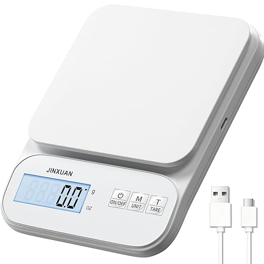 Kitchen Scale Food Scale 5kg/0.1g Digital Scale Food Weighing Scale for Cooking Baking Weight Loss, Rechargeable Coffee Scale Precision Baking Scale with Large Backlit LCD Display, USB Cord