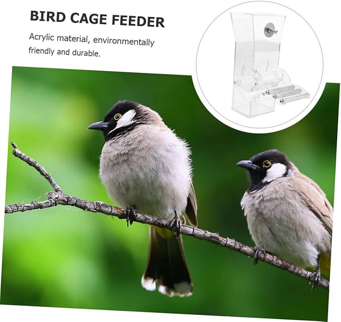 Tofficu Suction Cup Acrylic Bird Feeder for Seed Feeding No Spill Food Feeding Station with Hanging Design Suitable for Indoor and Outdoor Wild Birds