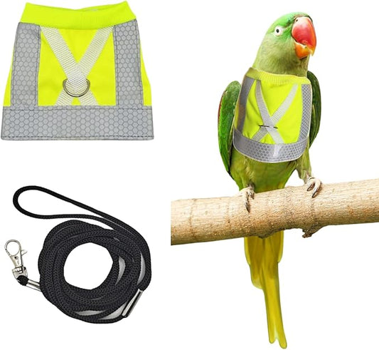 Bird Harness and Leash - Adjustable Parrot Training Flight Harness Vest with Reflective Strip Nylon Training Rope for Medium Large Bird Parrot Cockatiel Monk Parakeet Sun Conure (L)