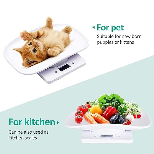 Digital Pet Scale, Small Animal Scale with Tape Measure, Kitchen Food Scale, Weighing Max 33lbs, Size 12"x8", LCE Electronic Weight Scale Only for Newborn Kitten, Puppy, Hamster, Little Bird (White)