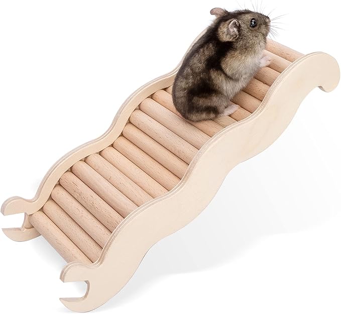 Niteangel Hamster Climbing Toy Wooden Ladder Bridge for Hamsters Gerbils Mice and Small Animals (Medium - 8.26'' L)