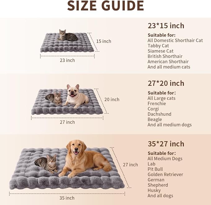 SOMAHE Cat & Dog Bed Mat, Soft Plush Faux Fur Kneading Pet Bed for 2 Cats or Small Dogs, Machine Washable Cat Sleeping Pad, Non-Slip Fluffy Pet Rug for Indoor Cats Kittens & Small Dogs, 27x20 in Grey