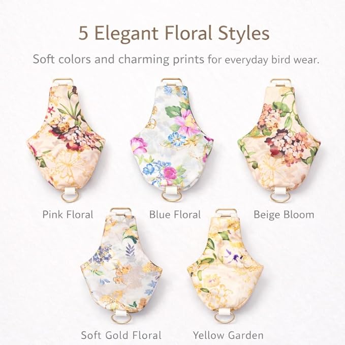 5PCS Bird Diaper Harness Set with Flight Leash and Disposable Liners, Reusable Bird Diapers for Parrots Conures Cockatiels Parakeets, Adjustable Bird Harness for Indoor Companion Birds(M)