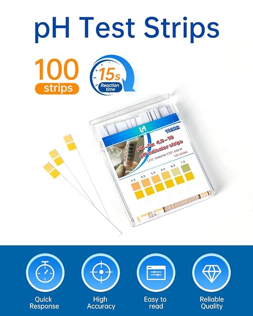 LOHAND pH Test Strips fot Urine & Saliva, 4.5-10pH Range, 100Strips | Fast & Accurate Read, Acid Alkaline Litmus Test Paper Level for Body pH Testing, Health Monitoring, Alkaline Food Liquid