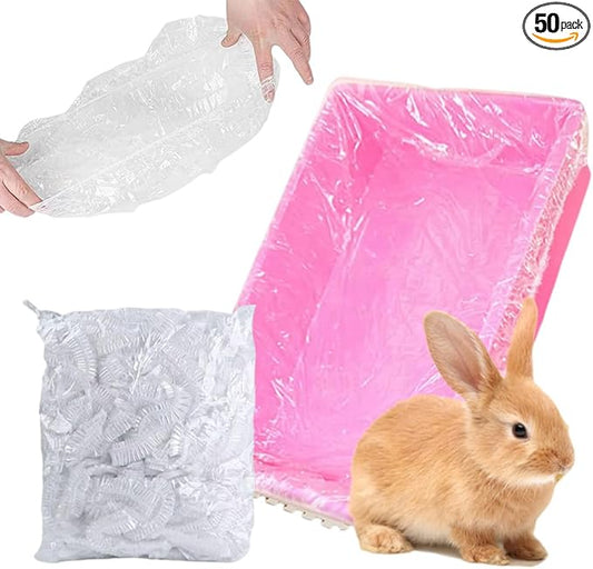 Ouliget Disposable Rabbit Cage Liner Bag with Elastic,Portable Large Size Pet Litter Box Tidy Bags,Small Animal Universal Toilet Film for Bird Hamster Cat Hedgehog,50 Pieces