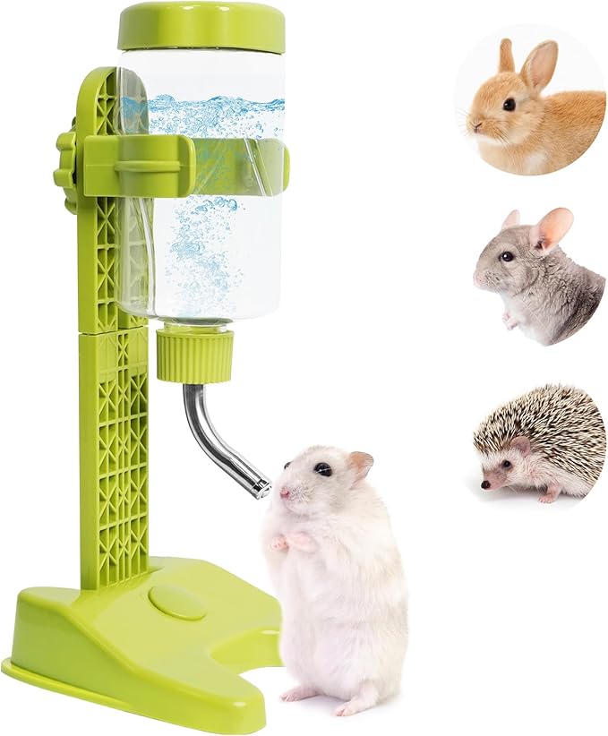 VANNON Pet Standing Water Dispenser Top Fill Dog Water Bottle Dispenser with Stand Leakproof Pet Slow Water Bottle for Small Animals, 13oz, BPA Free, Adjustable Height, Green