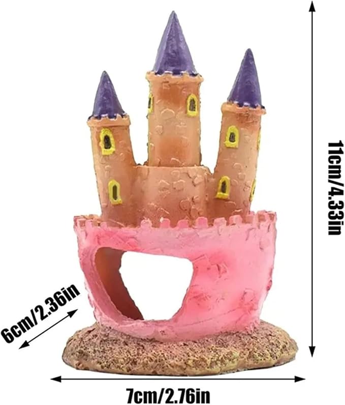 Pink Resin Aquarium Castle Decor, Fish Tank Cave Hideout for Betta Fish, Shrimp, Cichlids - Princess Style Ornament Safe for Freshwater & Saltwater Tanks, Medium Size
