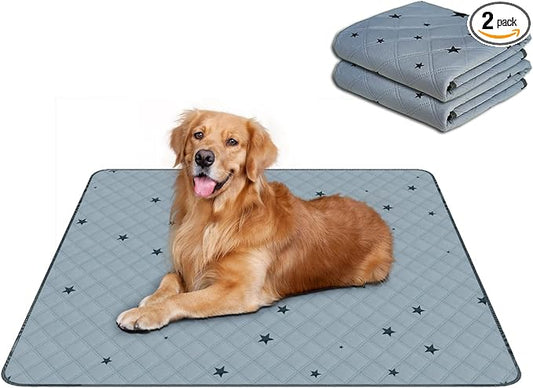 RIOUSSI Washable Pee Pads for Dogs, Reusable, Absorbent, Leakproof, Non Slip Pet Puppy Pads for Potty Training. Gray Stars, 36x41 Inch(2pack)