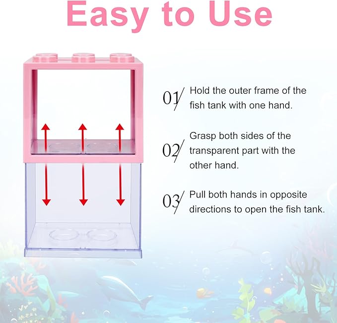 2 PCS Small Betta Fish Tank, 0.6 Gallon Mini Aquarium Tank, Pink Cube Fish Bowl, Desktop Stackable Tank for Small Fish, Insect, Shrimp, Turtle, Spider