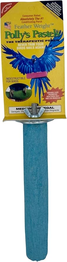 Polly's Pastels Nail Trimming & Beak Conditioning Safety Perch for Cockatiels, Cockatoos, Macaws, Parakeets, Budgies, Parrots and All Other Birds (Blue, Medium-1 1/4" Dia. x 8" Long)