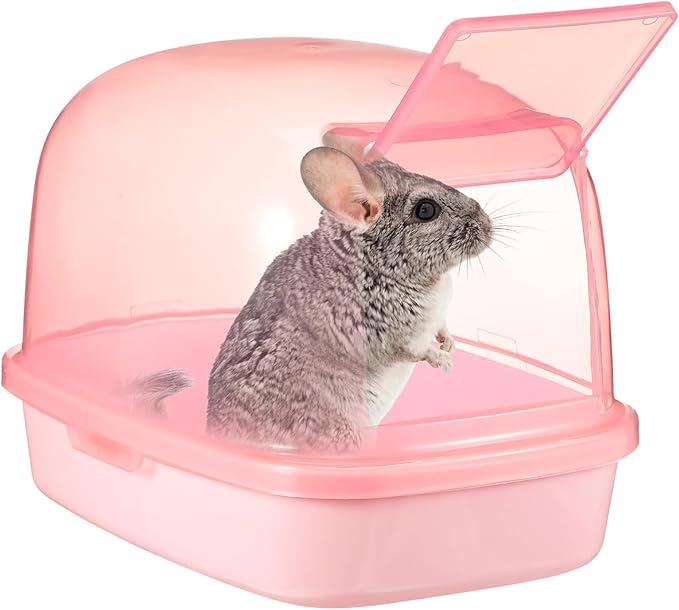 UKCOCO Hamster Sand Bath Container, Small Pet Bathtub, Plastic Dust Bath House for Chinchilla, Hedgehog, Squirrel, Guinea Pig, Indoor Use, Pink, 9.05 x 6.29 x 6.69 Inches