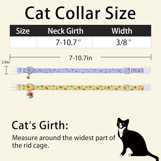 Cat Collars for Girl Cats & Boys, 2 Pack Soft Cotton Breakaway Collar with Removable Bell and Cute Charms, Adjustable Safety Pet Necklace, Rose