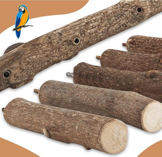 2Pcs Parrot Wood Stand, 12.2Inch Length Parrot Perch for Cage, Natural Bird Ladder for Small Medium Parrots, Parakeets, Cockatiels, Conures, Hamster
