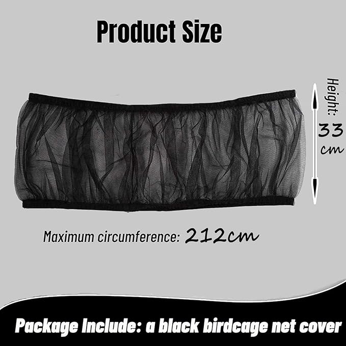 Hakeeta Bird Cage Skirt, Mesh Bird Seed Catcher, Airy Net Cover, Soft Nylon Ventilated Skirt Traps Seed Guard for Parrots with Adjustable Drawstring (Large Size-XL, Black)