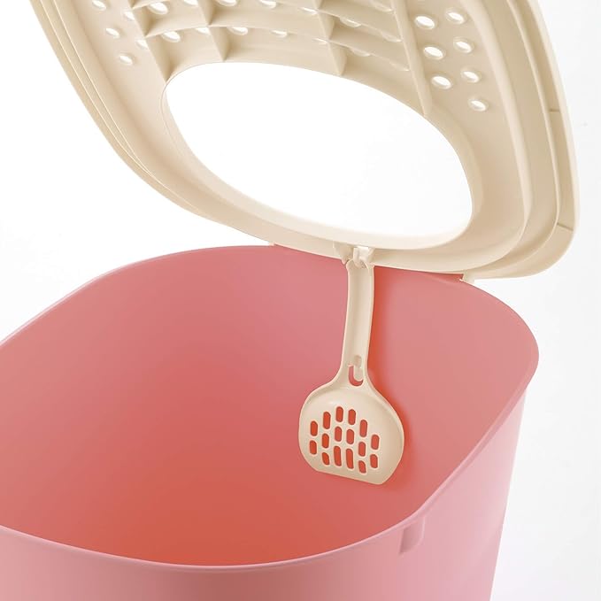 Richell PAW TRAX Top Entry Cat Litter Box, Hooded Cat Litter Pan, Enclosed Litter Box, Salmon Pink