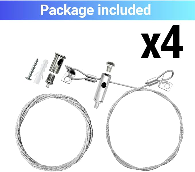 HAMRVL 4 Set Aquarium Light Suspension Cables Kit - Adjustable Steel Hanging Chains 5ft Lighting Fixture Chains,Heavy Duty Stainless Steel Rope for Commercial Aquarium Fish Tank Light LED Panel Light