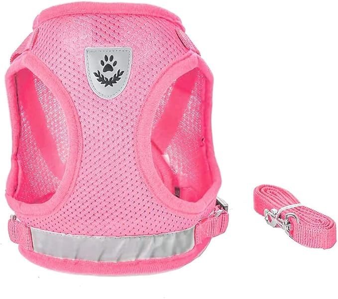 FEimaX Dog Harness and Leash Set for Walking, Soft Mesh Adjustable Easy Control Lightweight Cat Vest Harnesses with Reflective Strips, Escape Proof Small Dogs Cats Vests (Pink, X-Small)