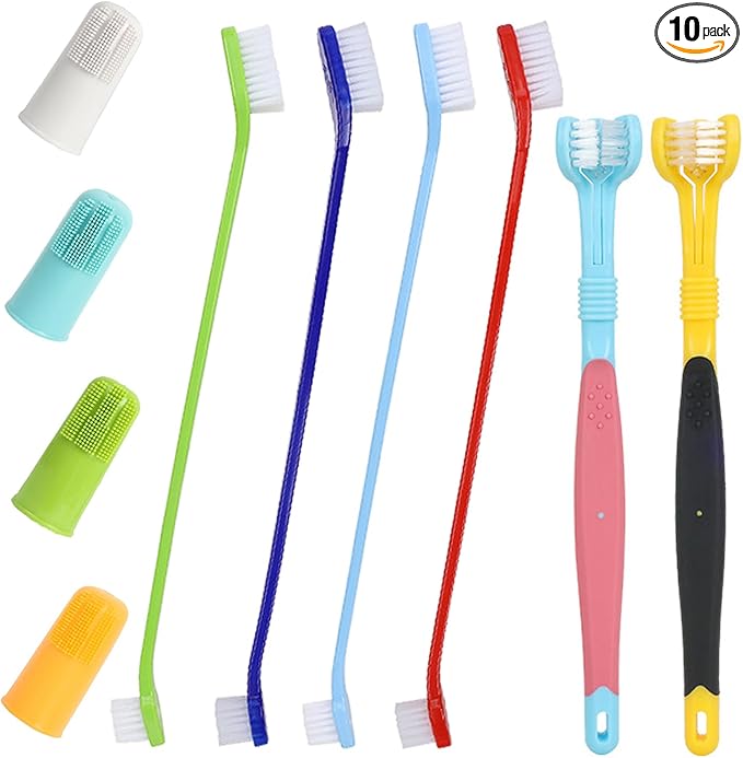 YMCCOOL Triple Head & Double Head Dog Toothbrush Set,360 Degree Toothbrush,Finger Rubber Toothbrush, Multi-Angle Dental Cleaning Brushes forDog Cat Oral Dental Health