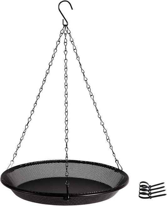 HRAYLTOP Hanging Bird Feeder Bowl with 16.3 inch Iron Hanging Chain Detachable Outdoor Decor for Garden Backyard Patio and Deck - Perfect for Attracting Birds