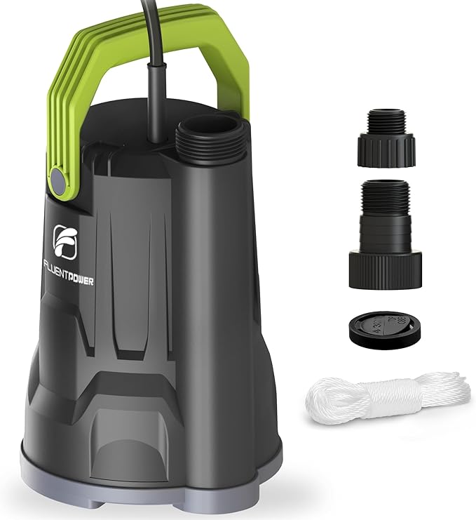 3/4HP 3000GPH Submersible Sump Water Pump, Simple Manual Control for Swimming Pool Garden Pond Basement Draining, with 16.4Ft Cord, Adapters, Check Valve and Rope
