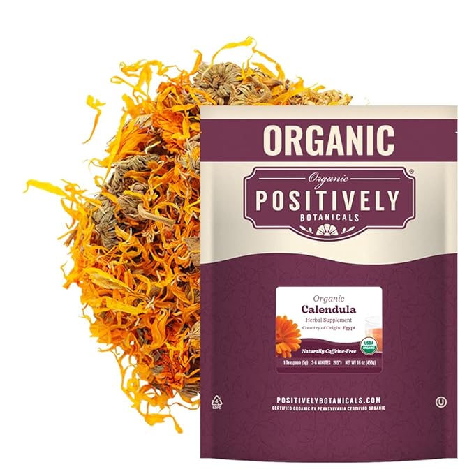 Organic Positively Botanicals Company, Calendula, Herbal Tea Loose Leaf Botanical, 16 Ounce