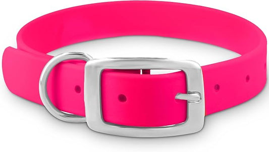 Regal Dog Products Small Pink Dog Collar with Heavy Duty Double Buckle & D Ring | Vinyl Coated, Custom Fit, Adjustable Biothane Dog Collar | Chew Resistant Waterproof Collar for Dogs