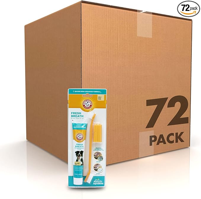 Arm & Hammer for Pets Fresh Breath Kit for Dogs | Contains Toothpaste, Toothbrush & Fingerbrush | Reduces Plaque & Tartar Buildup | Safe for Puppies, 3-Piece Kit, Vanilla Ginger Flavor | 72 Pack
