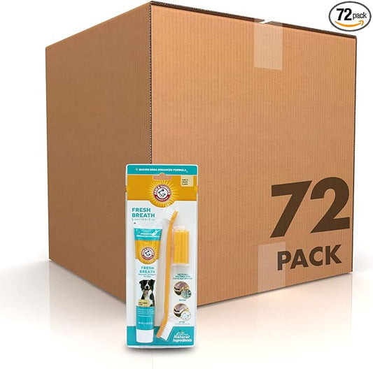 Arm & Hammer for Pets Fresh Breath Kit for Dogs | Contains Toothpaste, Toothbrush & Fingerbrush | Reduces Plaque & Tartar Buildup | Safe for Puppies, 3-Piece Kit, Vanilla Ginger Flavor | 72 Pack