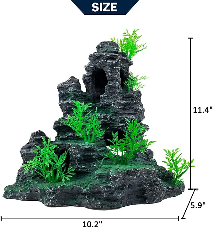 Aquarium Decor Large and Tall for Fish Tank Rock Cave Hideout-Large | Aquarium Mountain View Stone Plants Ornaments Aquarium Decor Tree House Cave Fish Tank Decorations