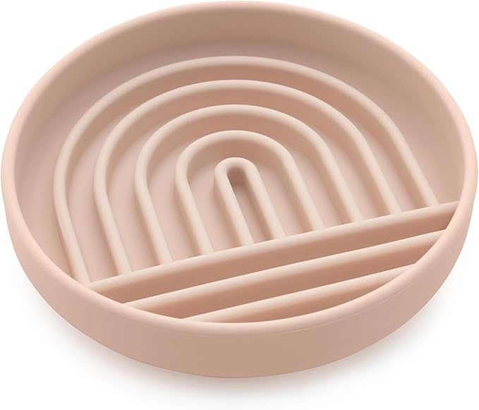 Should We Go? - The Slowdown Bowl Silicone Slow Feeder for Cats & Kittens, Slow Eating Mealtime Solution with Modern Lick Mat Design, Reduces Gulping, Fits 1 Cup 6” Across x 1.25” Tall, Small-Tan