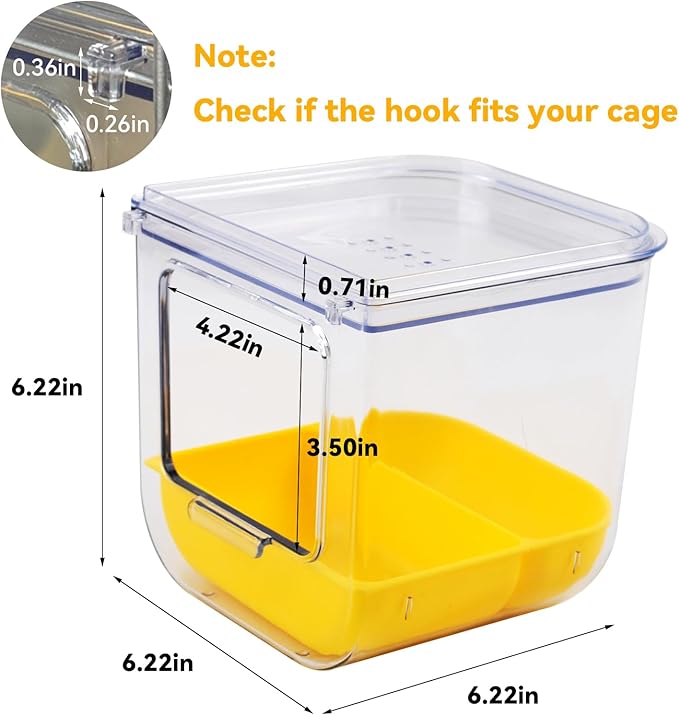 PINVNBY 2 in 1 Bird Bath for Cage,No Mess Parrot Bath Feeder with Hooks Hanging Parakeet Caged Bathing Tubs Multifunction Cube Budgie Shower Box for Canary Cockatiel Lovebird
