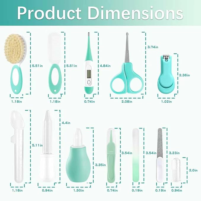 WXA Baby Healthcare and Grooming Kit with Nail Clippers, Scissors, Infant Grooming Kit for Newborns (18 in 1, Green)