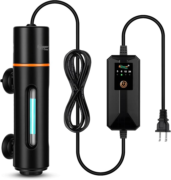 hygger 7W Aquarium U-V Light with Timer, 360° Protective Shield Clean Lamp for Green Water & Algae, Amphibian Small U-V Light for 30-130 Gal Freshwater & Saltwater Fish Tanks