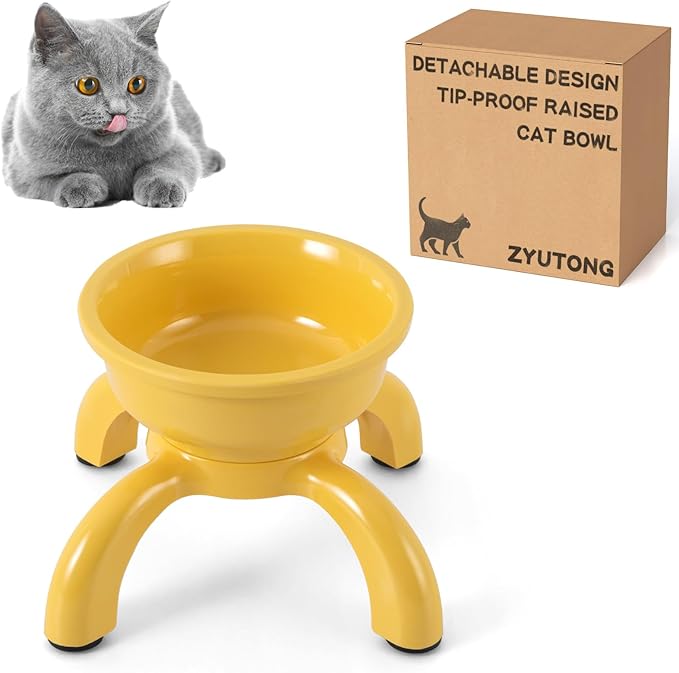Raised Cat Bowls for Indoor Cats - Whisker Friendly Cat Food Bowl, 5.1" Wide Melamine Stand Elevated Cats Feeding Bowl, Detachable Raise Kittens Bowls, Non-Toxic, Dishwasher Safe