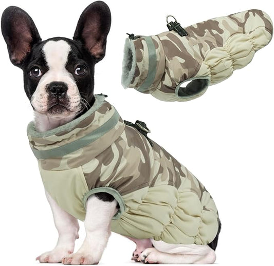 Lelepet Warm Dog Winter Coat Dog Coats for Medium Dogs Waterproof Dogs Jacket with Harness Built in Reflective Cold Weather Coats Windproof Zip-Up Winter Fleece Vest Snowsuit Dachshund Desert Camo