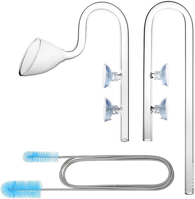 13mm Aquarium Glass Lily Pipe Kit - Inflow & Outflow Set with Cleaning Brush & Suction Cups for 1/2" & 3/4" ID (12/16mm) Tubing (13mm)